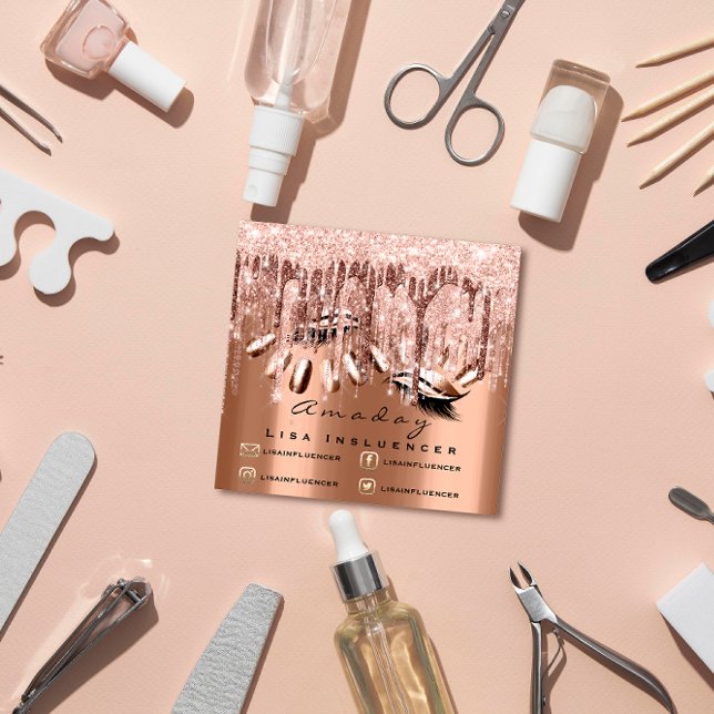 Carte De Visite Carré Professional Makeup Artist Nail Manicure Rose (Créateur téléchargé)