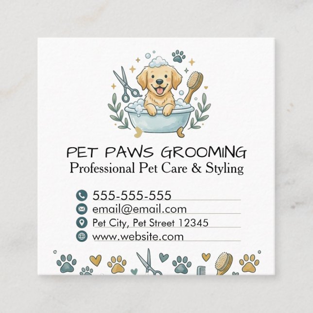 Carte De Visite Carré Professional Pet Groomer Square Business Card  (Devant)