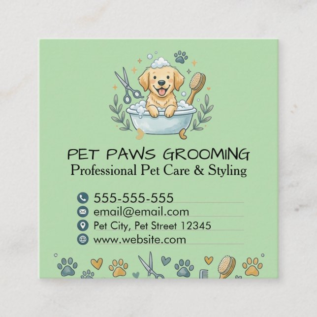 Carte De Visite Carré Professional Pet Groomer Square Business Card  (Devant)