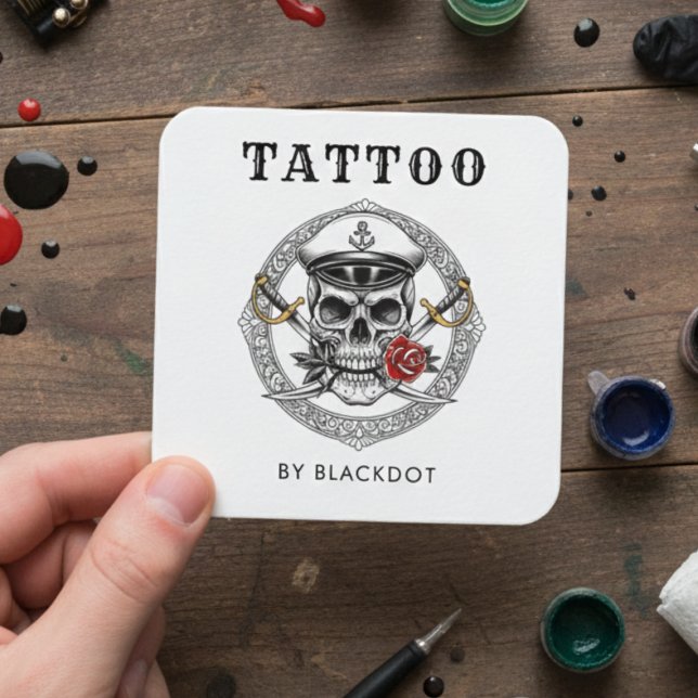 Carte De Visite Carré Professional Tattoo Artist Tattoos Studio QR Code (Créateur téléchargé)