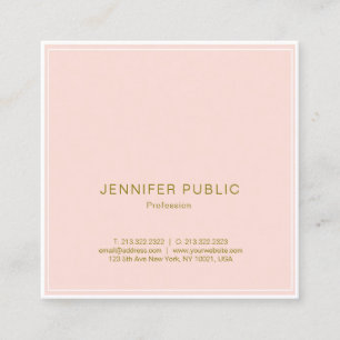 Carte De Visite Carré Professionnel Blush Pink Or Elégant Luxe Plaine