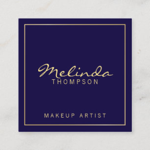 Carte De Visite Carré Professionnel Elegant Marine Moderne Bleu et Or