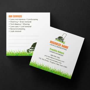 Carte De Visite Carré Professionnel Green Orange Lawcare Landscaping Mow