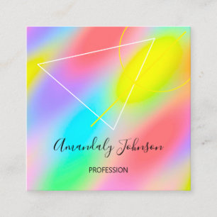 Carte De Visite Carré Professionnel Holographique Rainbow Geometry Abstr