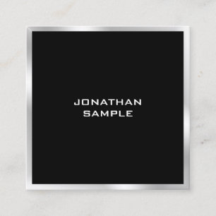 Carte De Visite Carré Professionnel minimaliste moderne noir et argent