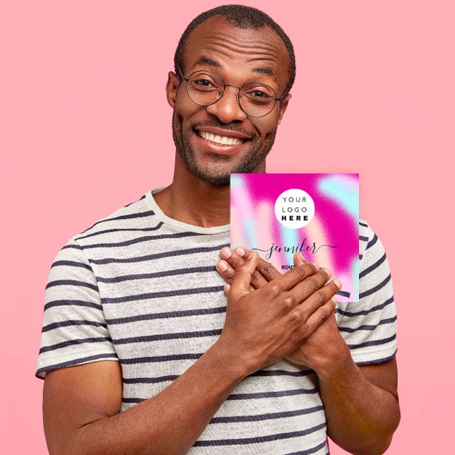 Carte De Visite Carré Professionnel Pink Pastel Ocean Personnalisé QR LO (Professional Pink Pastel Ocean Custom QR LOGO Square Business Card)