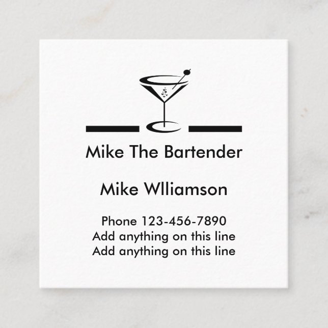 Carte De Visite Carré Profil de barman simple (Devant)