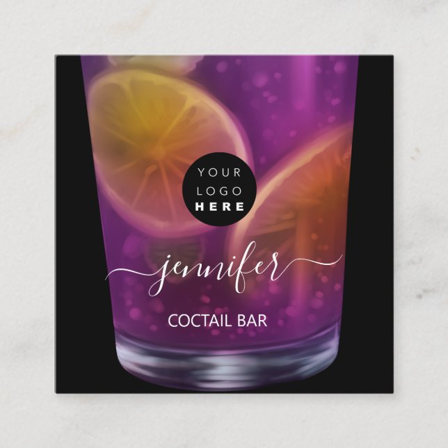 Carte De Visite Carré Pub Boissons Bar Restaurant Logo Lounge Logo Viole (Devant)