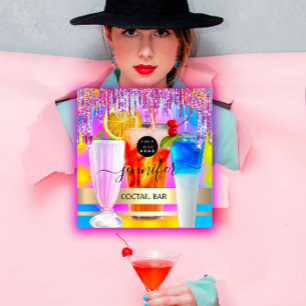 Carte De Visite Carré Pub Drink Bar Restaurant Logo Holographic Event