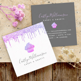 Carte De Visite Carré Purple Cupcake Parties scintillant Drivers Pâtisse