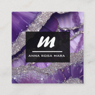 Carte De Visite Carré *~* Purple Lavender Glam Luxe Initial QR AP66