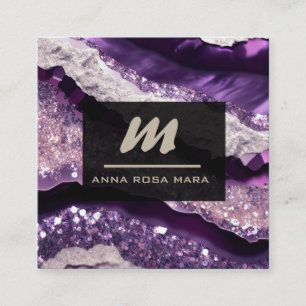 Carte De Visite Carré *~* Purple Lavender Glam QR Luxe Initial AP66