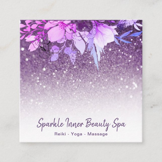 Carte De Visite Carré ~ Purple Ombre Parties scintillant Beauty Spa Flor (Devant)