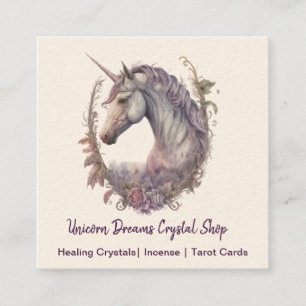Carte De Visite Carré Purple Unicorn and Flowers