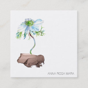 Carte De Visite Carré *~* QR Anemone Floral Blanc Rose Or