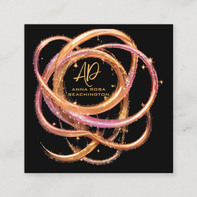 Carte De Visite Carré *~* QR AP65 Anneaux d'or Parties scintillant noire (Devant)