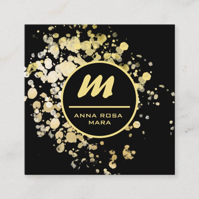 Carte De Visite Carré *~* QR Black Gold Parties scintillant Dramatique é (Devant)