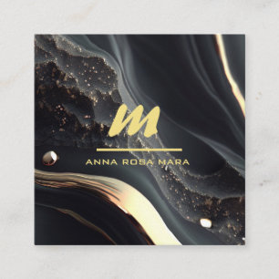 Carte De Visite Carré *~* QR Black Gold Parties scintillant Monogramme s