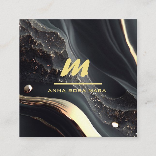 Carte De Visite Carré *~* QR Black Gold Parties scintillant Monogramme s (Devant)