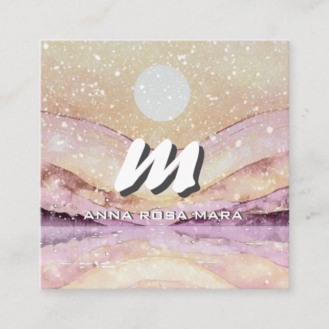 Carte De Visite Carré *~* QR BLUSH ROSE Paysage Abstrait Nature AP93 (Devant)
