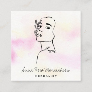 Carte De Visite Carré *~* QR Botanical Woman Line Art Goddess Green