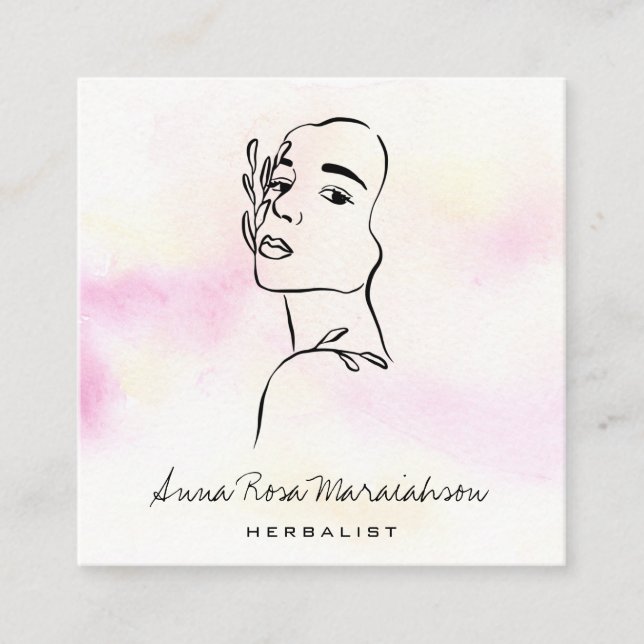 Carte De Visite Carré *~* QR Botanical Woman Line Art Goddess Green (Devant)