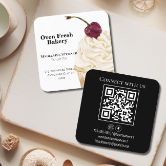 Carte De Visite Carré QR Code Black White Cupcake Bakou