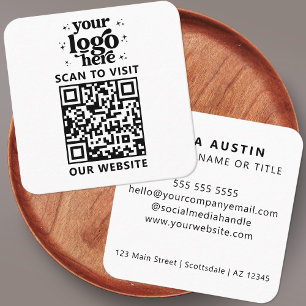 Carte De Visite Carré QR Code Business Logo Professionnel Moderne Blanc