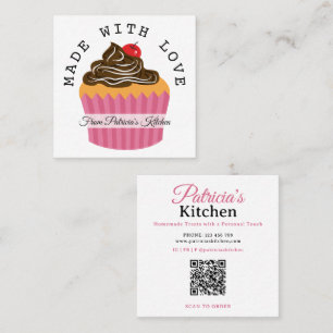 Carte De Visite Carré QR Code Fabriqué Avec Amour Cupcake Boulangerie & 