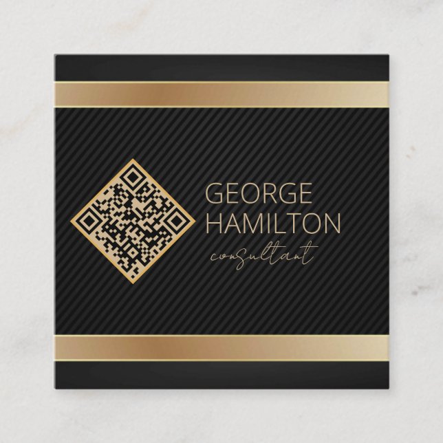 Carte De Visite Carré QR Code Gold Profil moderne (Devant)
