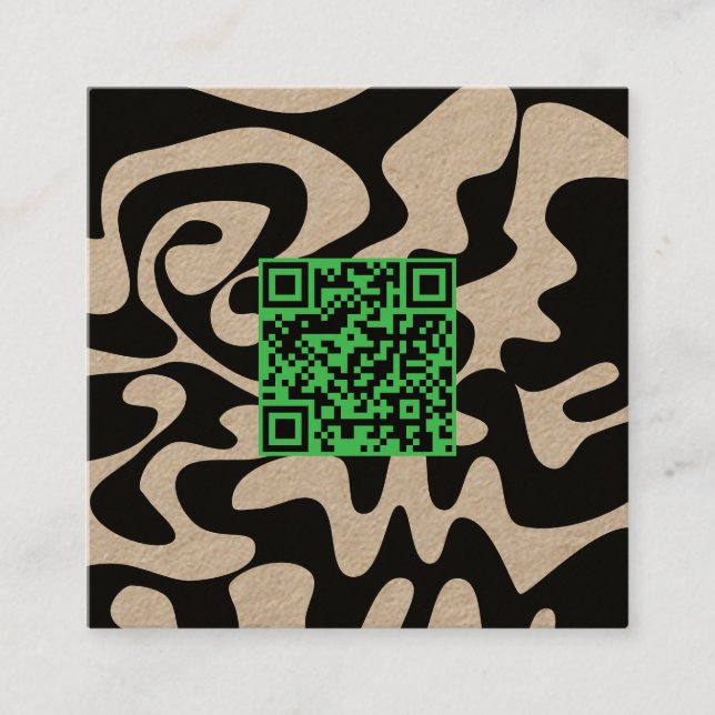 Carte De Visite Carré QR Code Kelly Green Retro Groovy Squiggles Kraft (Devant)