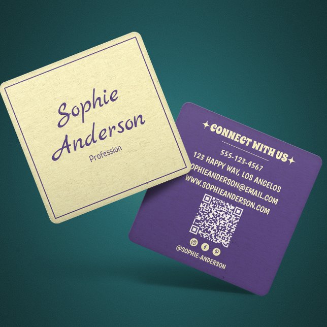 Carte De Visite Carré QR Code Modern Minimalist Professional Purple (Créateur téléchargé)