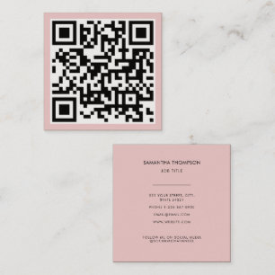 Carte De Visite Carré QR Code moderne minimaliste scannable rose pâle