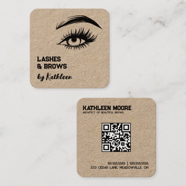 Carte De Visite Carré QR code pour Sourcils et Cils (Devant / Derrière)