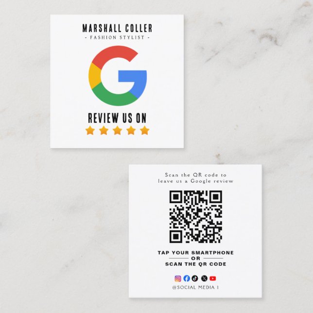 Carte De Visite Carré QR Code Professionnel Avis Google (Devant / Derrière)