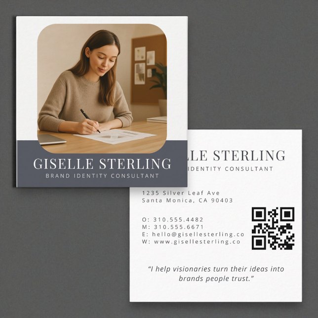 Carte De Visite Carré QR Code Professionnel Nom moderne Entreprise Photo (Créateur téléchargé)