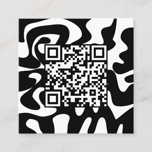 Carte De Visite Carré QR Code Retro Super Black White Squiggles Bonjour (Devant)