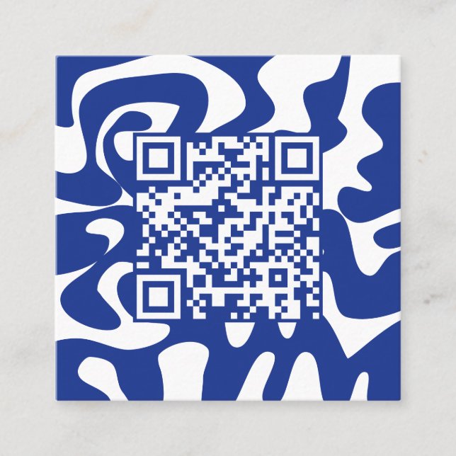Carte De Visite Carré QR Code Retro Super Bleu blanc Squiggles Bonjour (Devant)