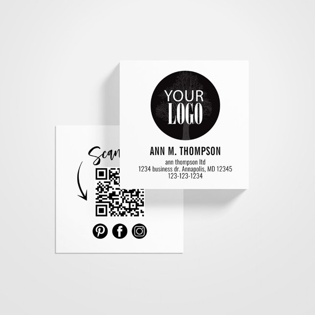 Carte De Visite Carré QR Code Social Media Ajouter Votre Logo (Business card template with a scannable QR code and logo template. )