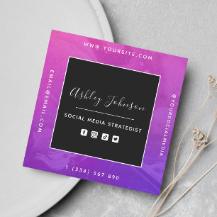 Carte De Visite Carré QR Code & Social Media Intense Purple Rose Ombre