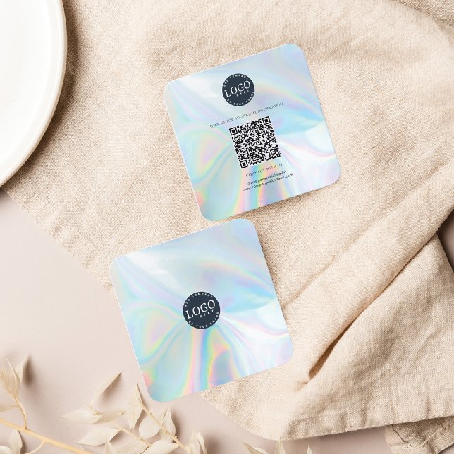 Carte De Visite Carré QR Code Social Media Website HoloModern (Modern Holographic Business Card with QR Code)