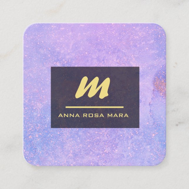 Carte De Visite Carré *~* QR Lavender Blanc Or Magenta Initial AP65 (Devant)