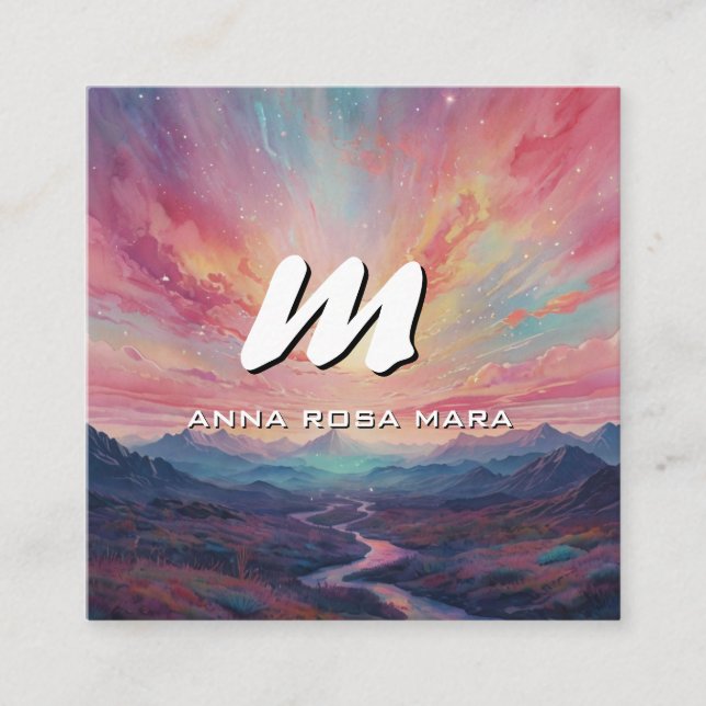 Carte De Visite Carré *~* QR Mountains Stream Moderne Paysage AP93 (Devant)