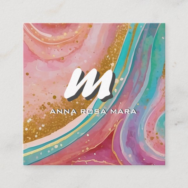 Carte De Visite Carré *~* QR Parties scintillant Moderne Abstraite Géode (Devant)