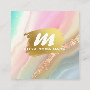 Carte De Visite Carré *~* QR Rainbow Pastel AP66 Gold Parties scintillan