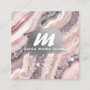 Carte De Visite Carré *~* QR Silver AP66 Parties scintillant Rose Agate