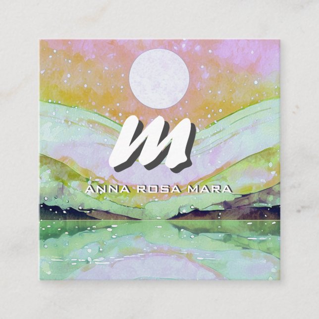 Carte De Visite Carré *~* QR SUN Moderne Paysage Abstrait Nature AP93 (Devant)