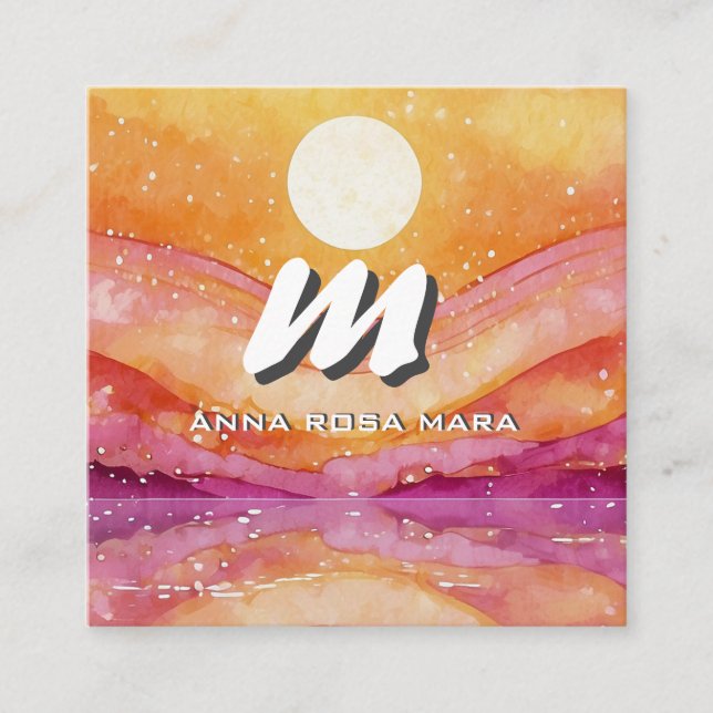 Carte De Visite Carré *~* QR SUN Saumon Paysage Abstrait Nature AP93 (Devant)