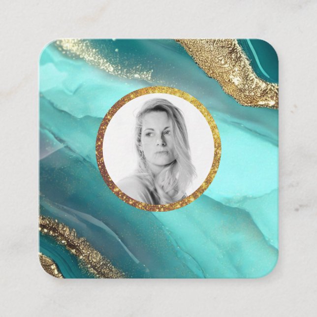 Carte De Visite Carré *~* QR Turuqoise Gold AP66 PHOTO Luxe LOGO Agate (Devant)