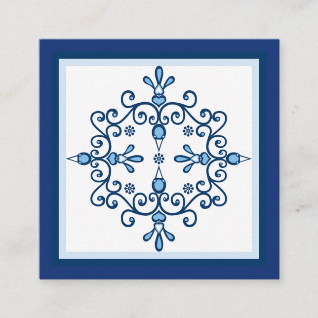 Carte De Visite Carré Quatre inséparables bleus art folklorique et front (Devant)